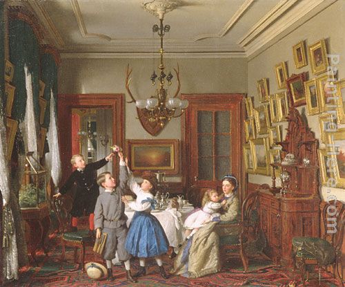 The Contest for the Bouquet The Family of Robert Gordon in their New York Dining-Room painting - Seymour Joseph Guy The Contest for the Bouquet The Family of Robert Gordon in their New York Dining-Room art painting